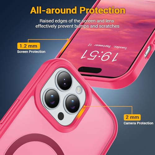 for iPhone 14 Pro Max Case, Compatible with Magsafe, Anti-Yellowing, Military-Grade Protection, Shockproof Slim Magnetic Phone Case Cover, Hot Pink - color: Hot Pink, size: iPhone 14 Pro Max