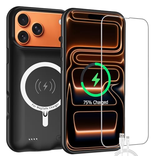 Battery Case for iPhone 17 Pro Max, 12000mAh High-Capacity Protective Rechargeable Extended Charger Case Compatible Magsafe with iPhone 17 Pro Max (6.9 inch) Wireless Charging Cover & Carplay (Black) - size: iPhone 17 Pro Max