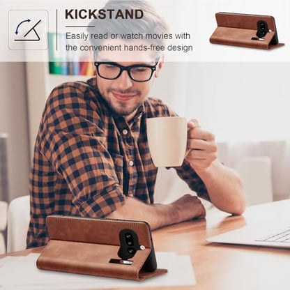 Jasonyu Flip Wallet Case for Nothing Phone 4a 5G,Brown | PU Leather Magnetic Folio Cover,with Card Holder,Kickstand,TPU Shockproof,Durable,Protective Phone Case - color: Brown, size: Nothing Phone 4a