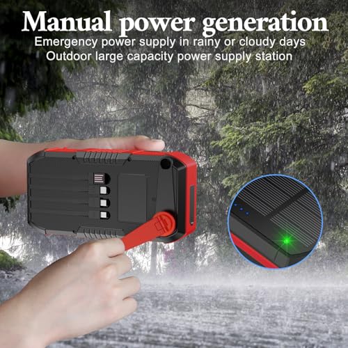 Solar Power Bank 66800mAh Built in Hand Crank for Camping and Hiking - color: red