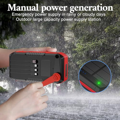 Solar Power Bank 66800mAh Built in Hand Crank for Camping and Hiking - color: red