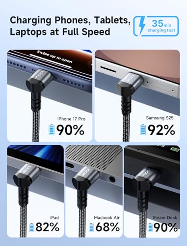 JSAUX 100W USB C to C Cable [6.6FT 2-Pack], Right Angle USB C Fast Charging - size: 6.6FT - 2 Pack