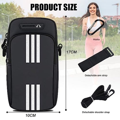Phone Holder for Running Armband Cell Phone Purse Crossbody for Women Men Kids,iPhone 17 16 15 14 13 12 11 Pro Max Xs 16e Xr X 8 7 Plus Mini Pouch,Galaxy S26 S25 S24 Ultra Note Arm Bag Black - color: 01-Black with Crossbody Strap&Hook