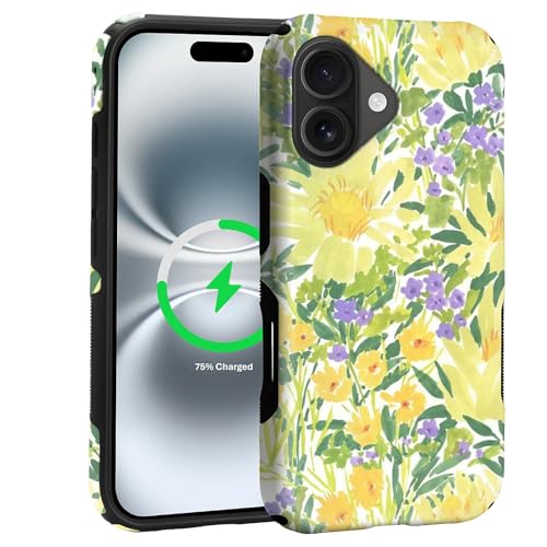 Case for iPhone 16 | Anti-Slip Side Handle| Bold Protective Design | Compatible with MagSafe | Bright Yellow Wildflowers | - color: Bright Yellow Wildflowers, size: iPhone 16