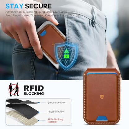 SHIELDON Genuine Leather Magnetic Wallet Stand for MagSafe, Retro Brown | Strong Magnetic, Card Holder, Kickstand, Angle Adjustment, Rfid Blocking, for iPhone 17/16/15/14/13/12 Series & Magnet Case - color: Brown - Retro