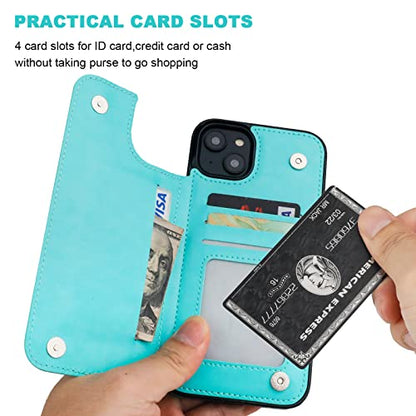 ONETOP for iPhone 14 Plus Wallet Case with Credit Card Holder,LightBlue | Kickstand,ID/Cash Holder,Case Wallet with Card Slots,Double Magnetic Clasp,Durable PU Leather Shockproof Cover for Women Men - color: Light Blue