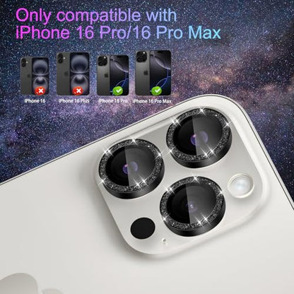 Camera Lens Protector for iPhone 16 Pro/16 Pro Max, Glitter Black - color: Glitter Black