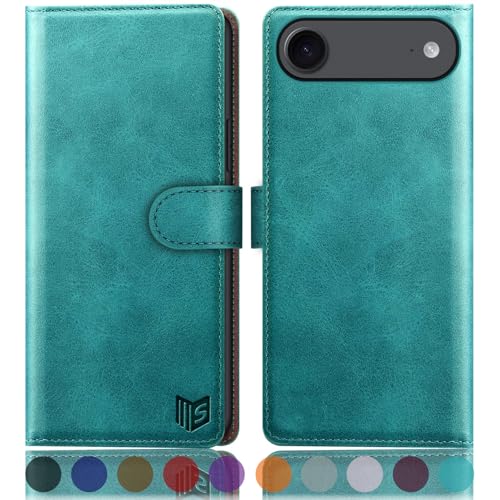 SUANPOT Compatible with iPhone Air 6.5" Wallet case with RFID Blocking Credit Card Holder,Flip Book PU Leather Protective Cover Women Men for Apple iPhone 17 Air Phone case Blue Green - color: Blue Green, size: iPhone Air 6.5"