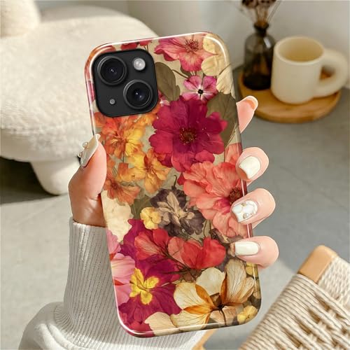 Case for iPhone 13 iPhone 14, Shockproof Hybrid Protective Phone Case, Dual-Layer Drop Protection Anti-Scratch, Pressed Flower - color: Pressed Flower, size: iPhone 13 14