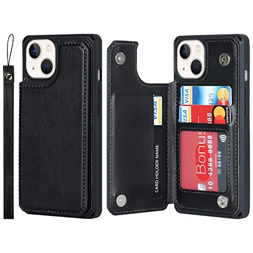 Cavor for iPhone 14 Wallet Case with Card Holder for Women, Black - color: C-Black
