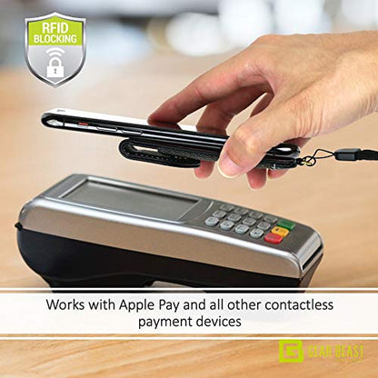Cell Phone Wallet for Back of Phone with Wrist Strap, Stick On Wallet Credit Card ID Holder with RFID Protection Compatible with iPhone, Galaxy & Most Smartphones and Cases - color: Charcoal Gray