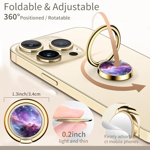 Cell Phone Ring Holder, Cute Phone Ring Grip Stand, 360°Rotation Funny Metal Kickstand Finger Grip Purple Beautiful Universe - color: Purple Beautiful Universe