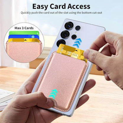 Magnetic Wallet for Samsung Galaxy S26 S25 S24 Series, Fold 8 Ultra with Magsafe Case, for iPhone 17-12 Series, RFID Blocking Leather Magnetic Card Holder | Holds 3 Cards | Rose Gold - color: Rose Gold