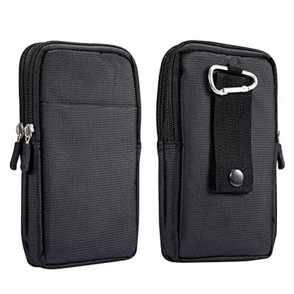 Multifunction Dual Phone Holster Men, Nylon Cell Phone Case Holder Mens Belt Pouch Loop/Clip, Smartphone Belt Wallet Purse 2 Zipper Pockets Compatible with iPhone 14 Pro Max Case 13 Pro Max, Black - color: Black