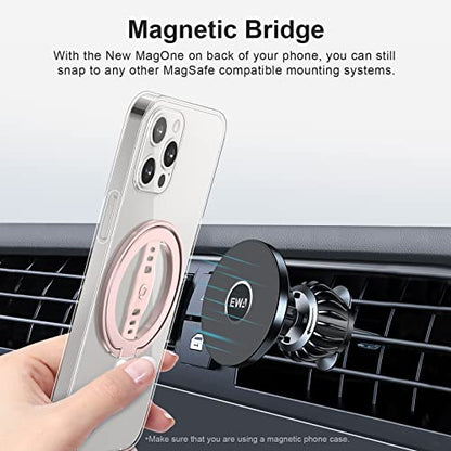 EWA MagOne (Upgrade) Compatible with MagSafe Phone Grip Stand with Silicone Finger Strap, Removable Magnetic Ring Holder Kickstand Loop, Only for iPhone 15, 14, 13 Pro/Max/Plus-(Rose Gold)