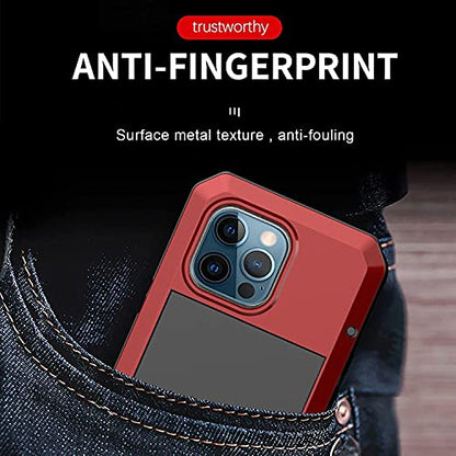 for iPhone 13 Pro Max Case,360 Full Body Protective Heavy Duty Shockproof Tough Armour Aluminum Alloy Metal Case with Silicone Built-in Screen Protector for iPhone 13 Pro Max 6.7" - Red - color: Red