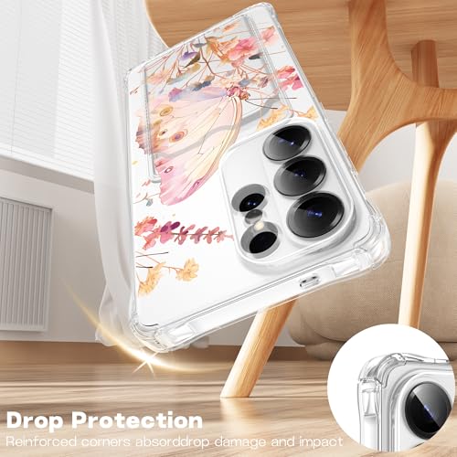 Designed for Galaxy S26 Ultra Case Clear with Card Holder, Shockproof Protective Butterfly and Flower Wallet Case for Samsung Galaxy S26 Ultra - color: Blutterfly+Flower