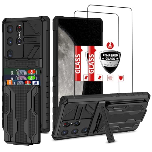 for Samsung Galaxy S24 Ultra Wallet Case with Card Holder, Black | Detachable Card Holder, Built-in Kickstand, with Screen Protectors - 2 Pack, Military Grade, Full Body Shockproof - size: for Galaxy S24 Ultra - 6.8''