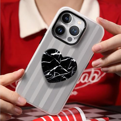3 Pack Expandiing Cell Phone Grip Heart Shape Glass Finger Holder for Smartphones, Cellphone Collapsible Stand - Black Gold Marble