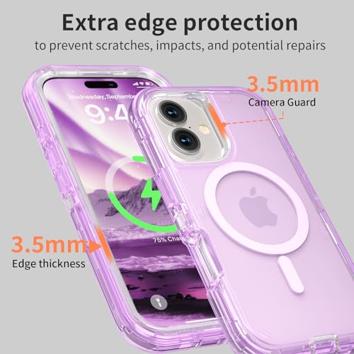 Follaroma Magnetic for iPhone 16 Case, Heavy Duty Phone Cases, Purple, 6.1" | Compatible with MagSafe, Heavy Duty Shock proof Protection, Military-Grade Anti-Drop, Dual Layer Transparent Protective Cover - color: Purple, size: iPhone 16 6.1''