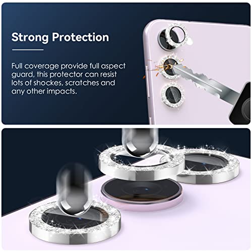 CloudValley [3 Pcs] for Samsung Galaxy S24 / S23 Plus Camera Lens Protector, 9H Tempered Glass + Aluminum Alloy Metal Individual Lens Protective Ring for S24 / S23+ 5G 2023, Glitter Silver - color: Glitter Silver
