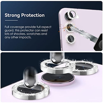 CloudValley [3 Pcs] for Samsung Galaxy S24 / S23 Plus Camera Lens Protector, 9H Tempered Glass + Aluminum Alloy Metal Individual Lens Protective Ring for S24 / S23+ 5G 2023, Glitter Silver - color: Glitter Silver