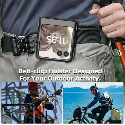 ZASE Belt Clip Phone Case Compatible with Motorola Moto RAZR (2024/2025/2026) Holster Tough Slim Rugged Protective Hard Shell Cover Armor Defender Strong Clip Kickstand (Black Holster Combo Case)