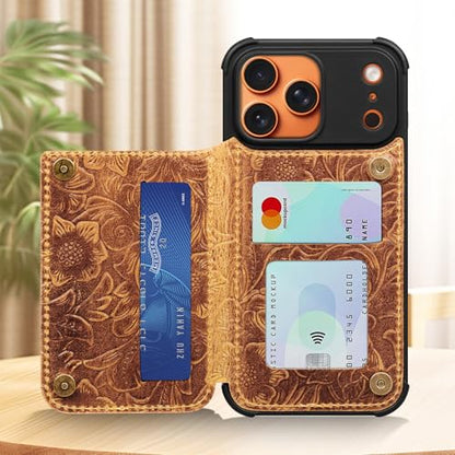 Wallet Real Leather Case Compatible with iPhone 17 Pro 6.3" Brown | Genuine Leather,Shockproof, Anti-Fall Case,Flip Cover,with Card Slot,Double Magnetic Buckle,Kickstand,RFID Blocking Brown - color: Brown, size: 6.3"-17 Pro