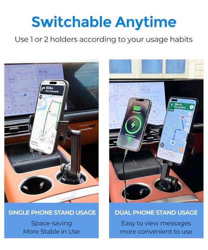 Qi2.2 25W Dual Cup Holder Car Charger with MagSafe Mount, Holds 2 Phones - color: Clamp & Charger