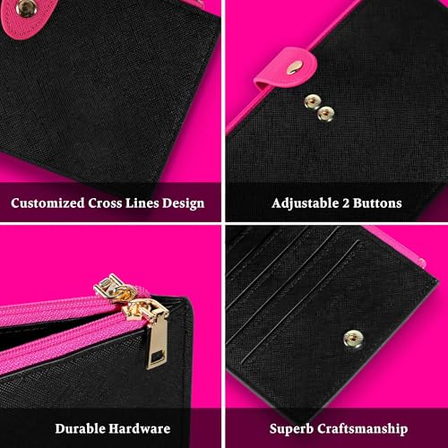 Travelambo RFID Wallet Women Bifold Multi Card Wallet Case with Zipper Pocke Credit Card Holder for Women - color: Black & Rose Red