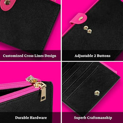 Travelambo RFID Wallet Women Bifold Multi Card Wallet Case with Zipper Pocke Credit Card Holder for Women - color: Black & Rose Red
