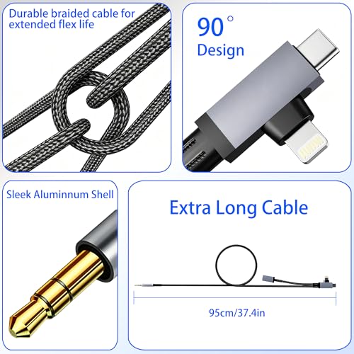 AUX Audio and USB C Charge Cable, 3.5mm Aux Audio Auxiliary Cord with 30W USB-C Charge Port, 2 in 1Aux Cable Charger for iPhone, Car Stereo, Speaker, Headphones