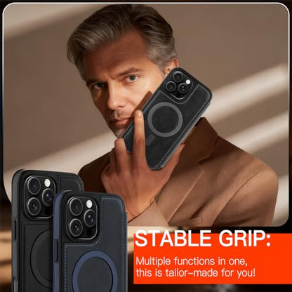 Wallet Phone Case Crafted for iPhone 16 Pro Max Gray | PU Leather Phone Case Flip Cover Wrist Strap Card Holder Slots - color: Gray-2, size: iPhone 16 Pro Max
