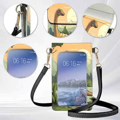 for Women Cell Phone Purse,with Touchscreen Cell Phone Purse,PU Leather Shoulder Bag Waterproof Phone Wallet Case with Clear Touch Screen Window up to 6.7 inch Smartphone, - color: Forest Dinosaur -245