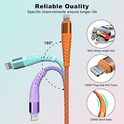 iPhone Charger Fast Charging Lightning Cable 6FT 3Pack[Apple MFi Certified] Long iPhone Charger Cord Nylon Braided USB Cable Compatible with iPhone 14/13/12 Pro Max/12Pro/11 - size: 6FT