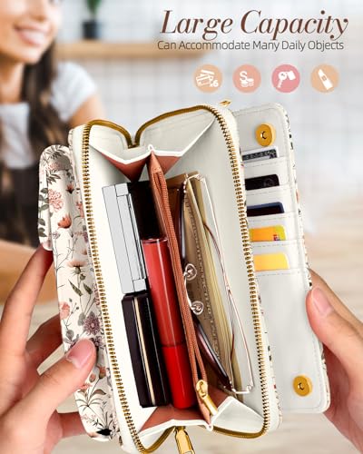Leather Cell Phone Purse Crossbody Bag for Women | Adjustable Shoulder Strap, Card Slots, Secure Wallet Interior, Cute Pattern Styles, Small Carry for Travel and Daily Use - color: Flower