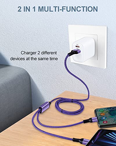 Multi Charger Cable, Lightning and USB C 2 in 1 Charging Cable for iPhone - color: Purple