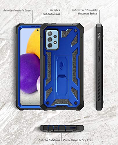 Poetic Spartan Case for Samsung Galaxy A72, Built-in Screen Protector Work with Fingerprint ID, Full Body Rugged Shockproof Protective Cover Case with Kickstand, Metallic Cobalt Blue - color: Metallic Cobalt Blue