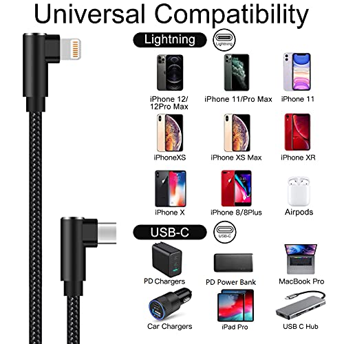 USB C to Lightning Cable 1ft MFi Certified 90 Degree iPhone Charger 3 Pack - size: 1FT