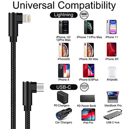 USB C to Lightning Cable 1ft MFi Certified 90 Degree iPhone Charger 3 Pack - size: 1FT