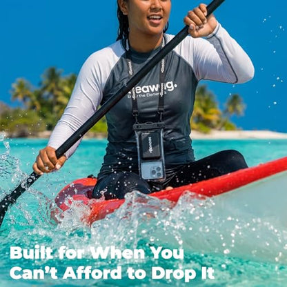 SEAWAG Waterproof Phone Pouch that Cannot Sink, IPX8 Floating Foam Case up to 7.5in PRO Underwater Dry Bag for iPhone & Samsung, Touchscreen, Lanyard, Snorkeling Boating Black