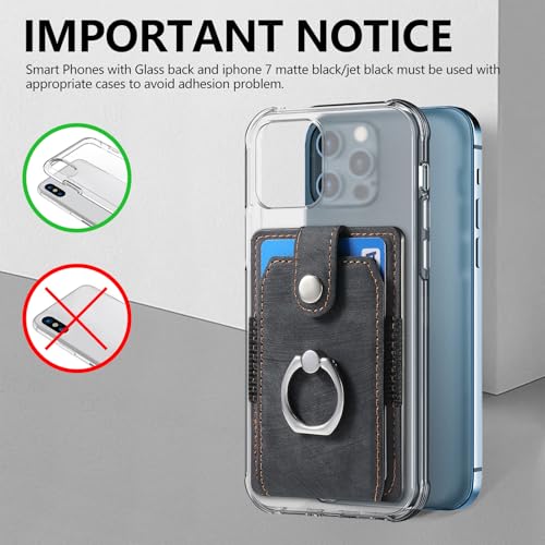 Card Holder Phone Wallet, Ring Stand Stick on Phone Wallet Black - color: Black