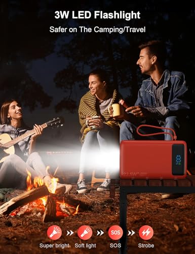 Nusyddy Portable Charger 27000mAh 22.5W w/Built-in Cable & LED Display Red - color: Red