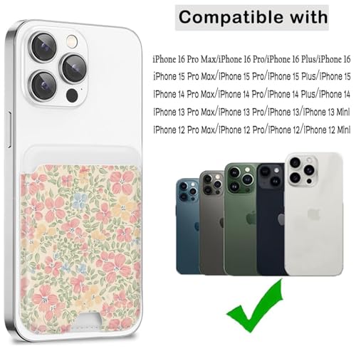 for Magsafe Cute Wallet Magnetic Card Holder(Peach Blossom Flower) - color: Peach Blossom Flower