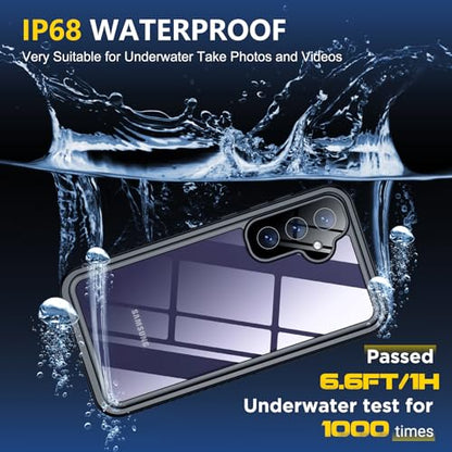 SPIDERCASE for Samsung Galaxy S24 Case Waterproof, Built-in Screen & Camera Protection [12FT Military Shockproof] IP68 Full-Body Anti-Scratched Cell Phone Sleeves for Galaxy S24, Black
