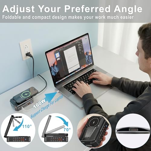 250W Charging Station for Multiple Devices Apple, Foldable 9‑in‑1 Wireless Charger for iPhone, iWatch, USB‑C PD100W Fast Charging Stand Dock for MacBook Air & Pro (Wireless Charging Only for Apple)