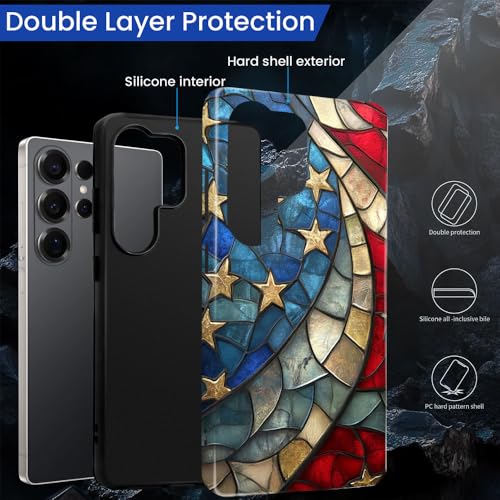 Compatible with Samsung Galaxy S26 Ultra Case,Glossy Case All-Round Protection Shockproof Anti-Scratches TPU Cover,Cases for Man Woman-American Flag Stained Glass - color: American Flag Stained Glass, size: Galaxy S26 Ultra