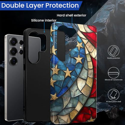 Compatible with Samsung Galaxy S26 Ultra Case,Glossy Case All-Round Protection Shockproof Anti-Scratches TPU Cover,Cases for Man Woman-American Flag Stained Glass - color: American Flag Stained Glass, size: Galaxy S26 Ultra