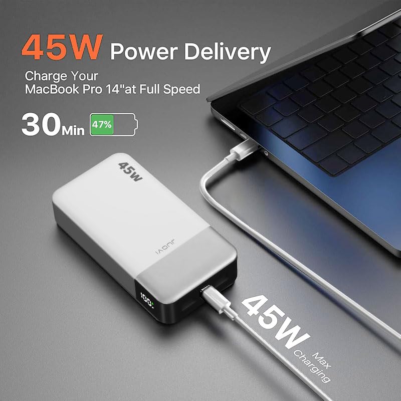 JUOVI Portable Charger 45W 20000mAh Fasting Charging Power Bank - color: White