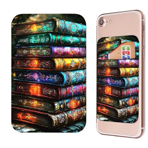 Phone Credit Card Holder Stick on, Cell Phone Pocket Self Adhesive Stretchy Stick on Wallet ID Credit Card Case Pouch Sleeve with Flap for All Smartphones, Colorful Books - color: Colorful Books